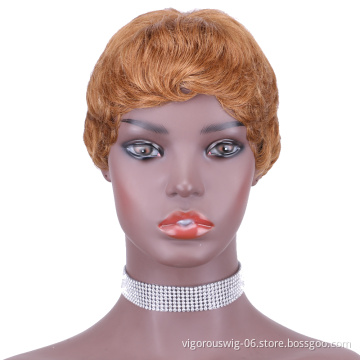 Vigorous Women Human Hair Wig Bob Hair Cut Pixie Side Part Blonde Fluffy  Human hair Wig Daily Use For Women